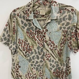 Bamboo Traders 100% Silk Multicolor Animal Print Shirt